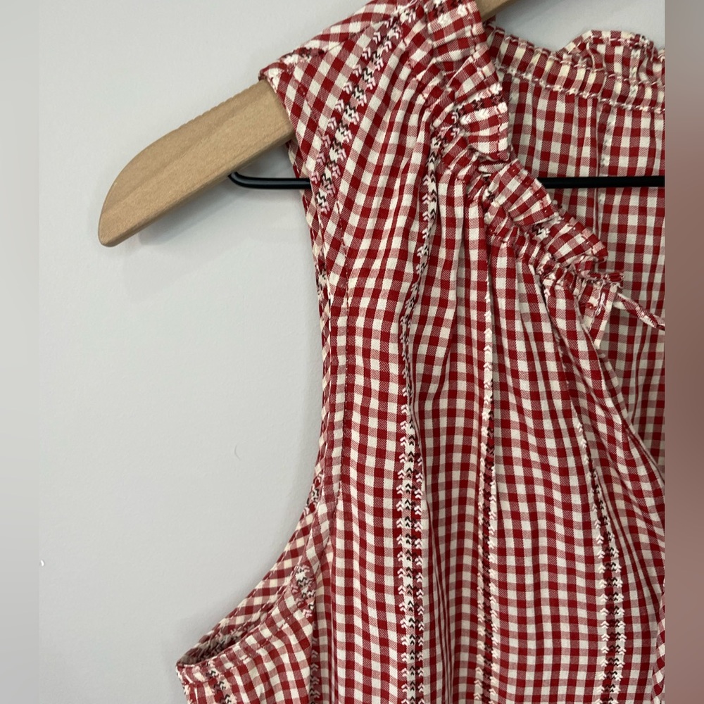 Max Studio Gingham tiered sleeveless red cream midi dress medium - Picture 5 of 12